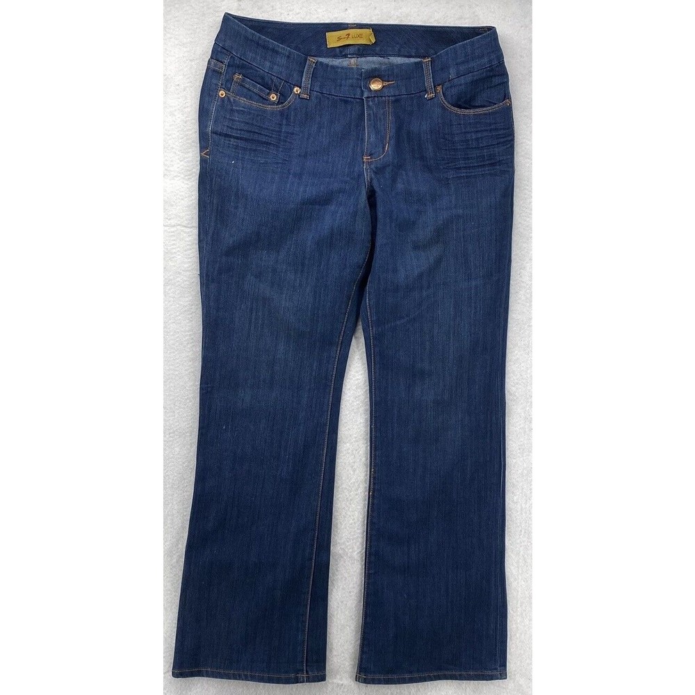 SEVEN 7 LUXE THALIA  Women's Size 16 Dark Wash Jeans Flare Thick Stitch Stretch